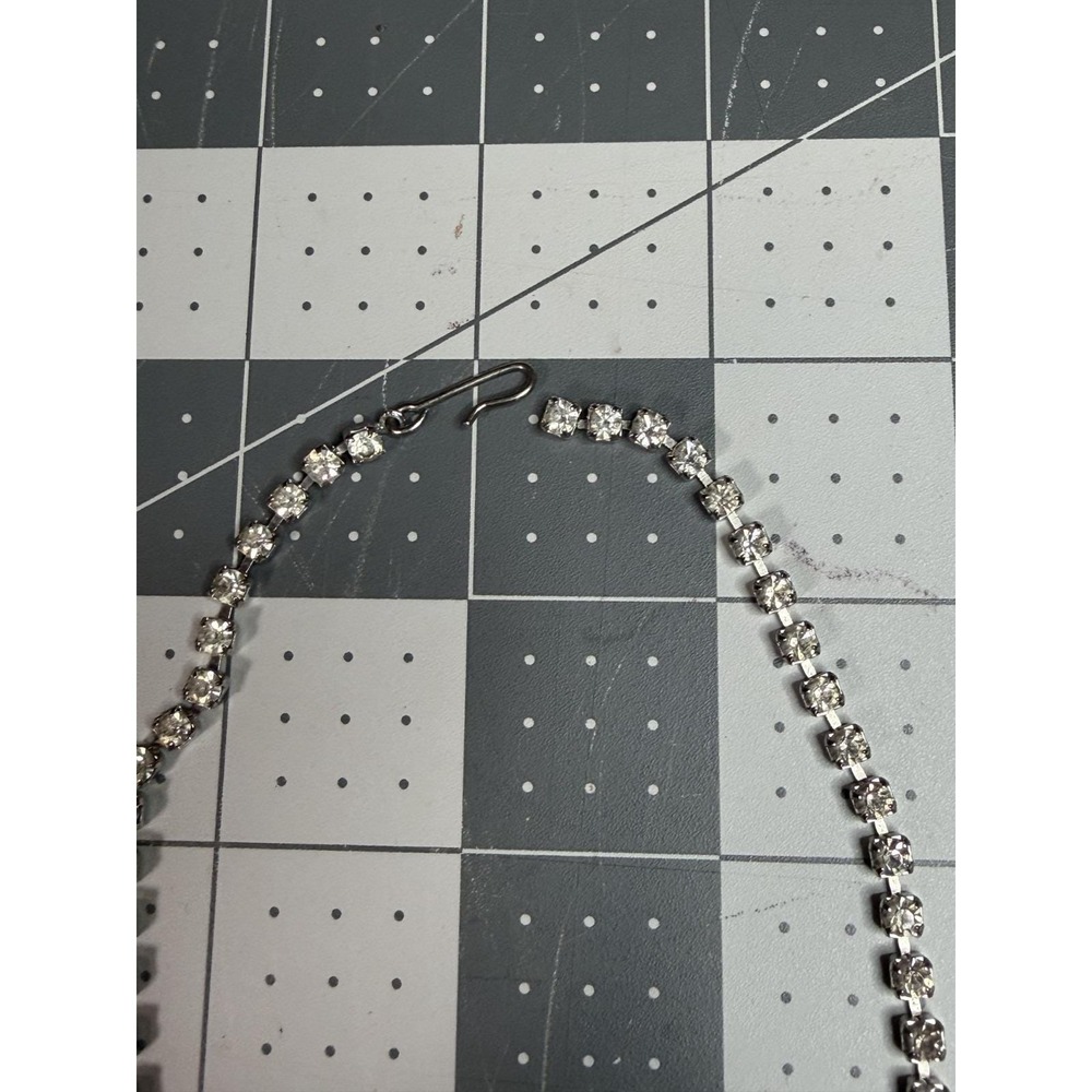 Vintage Silver Tone Rhinestone Choker Necklace Unmarked 14" 1950's 60's - Picture 5 of 7